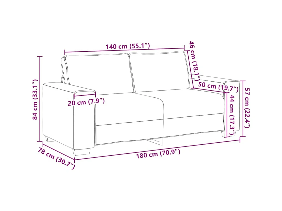 Canapé 2 places Gris foncé 140 cm Tissu