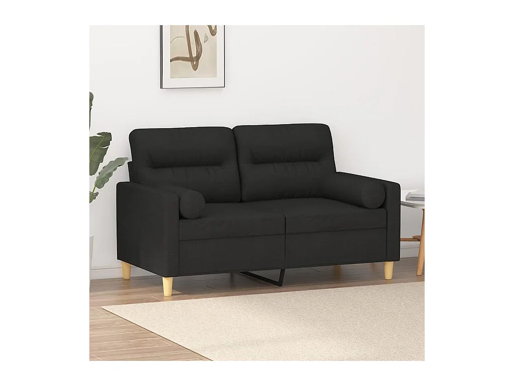 Sofá de 2 plazas con cojines decorativos tela negra 120 cm