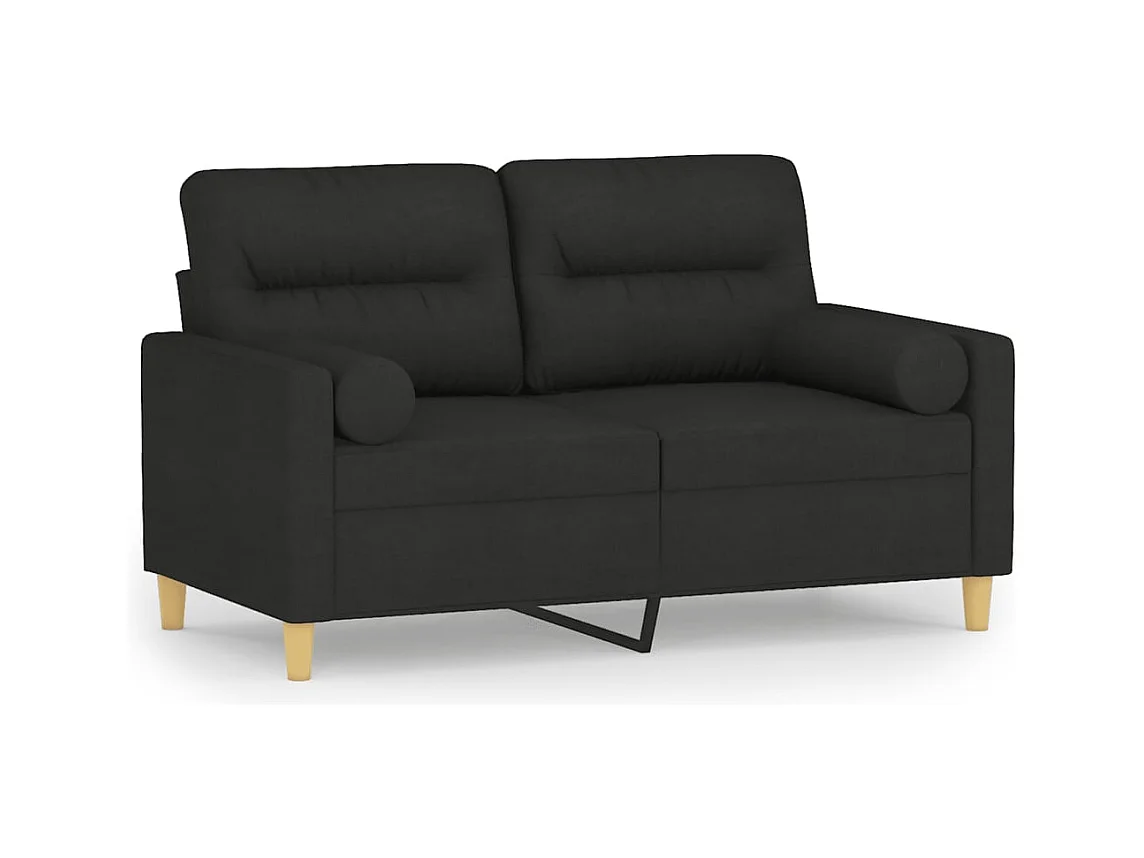 Sofá de 2 plazas con cojines decorativos tela negra 120 cm