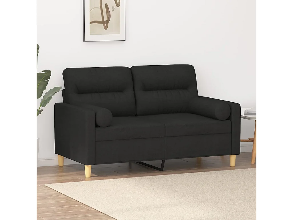 Sofá de 2 plazas con cojines decorativos tela negra 120 cm