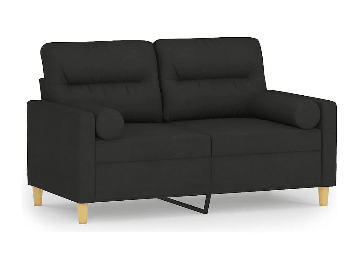 Sofá de 2 plazas con cojines decorativos tela negra 120 cm