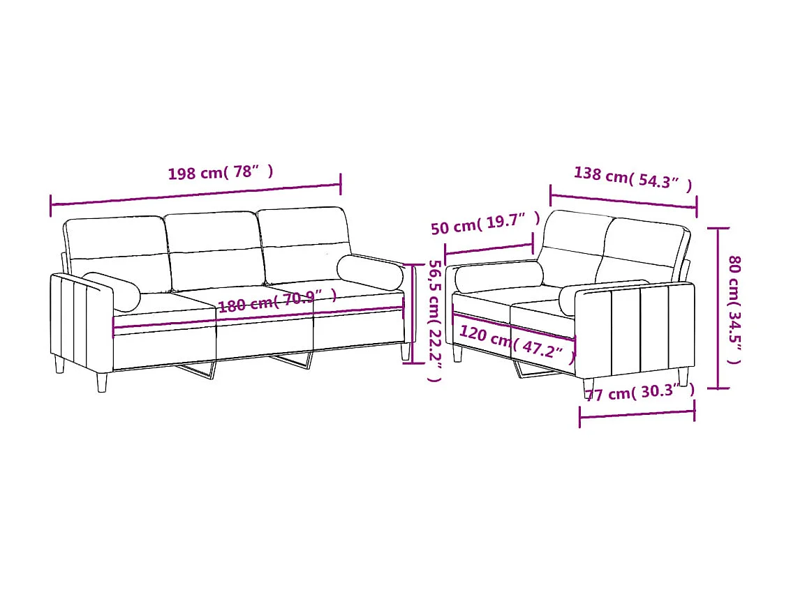 Ensemble de canapés 2 pcs coussins gris foncé tissu