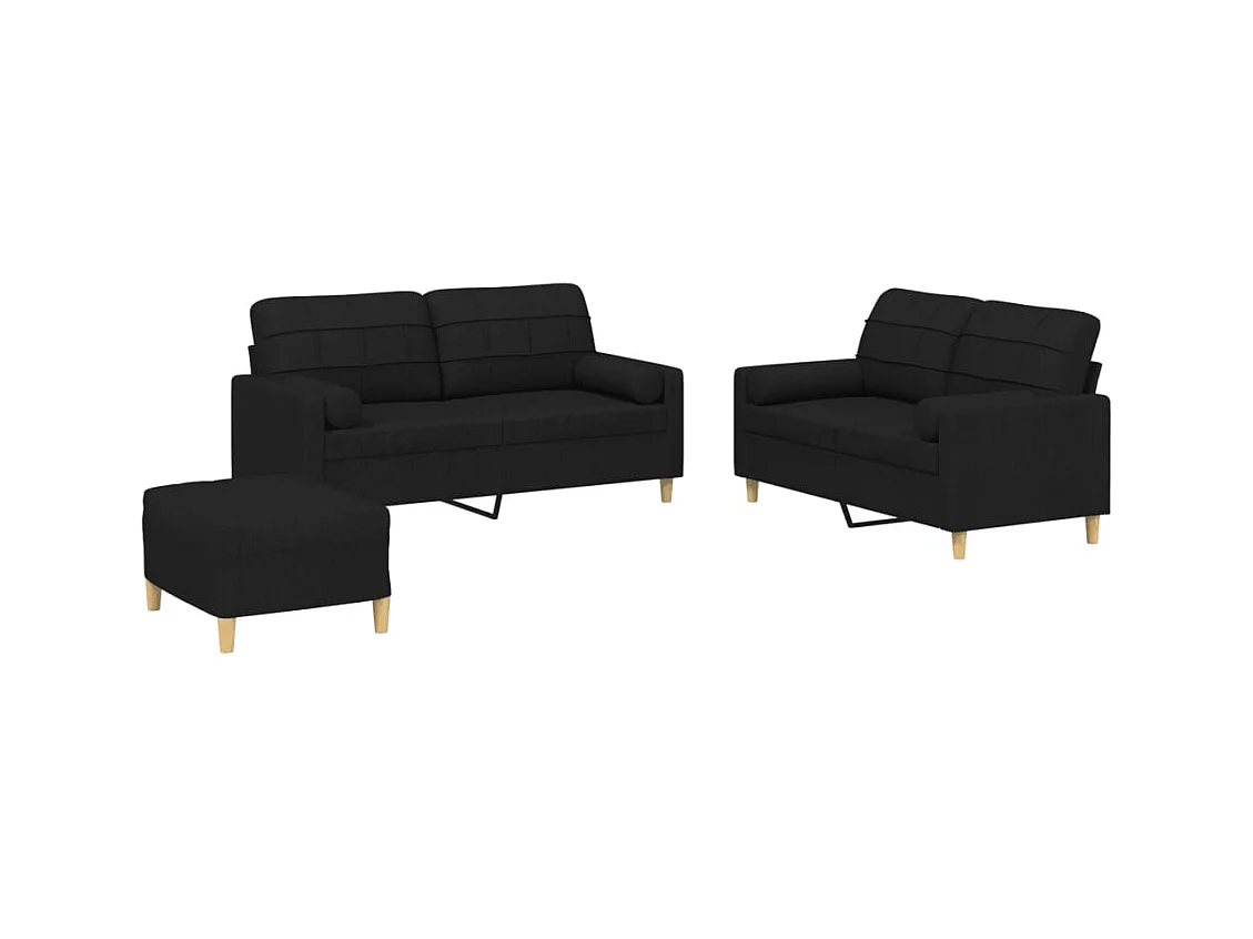 Set di divani da 3 pezzi con cuscini in tessuto nero