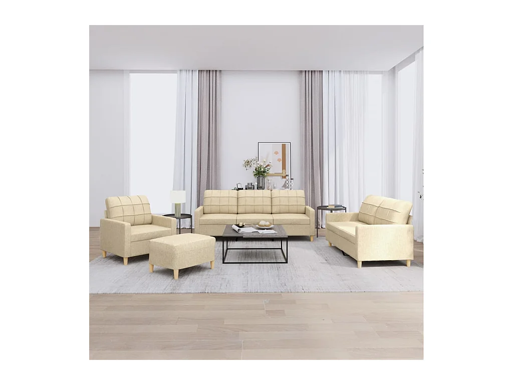 Set di divani 4 pezzi con cuscini in tessuto color crema