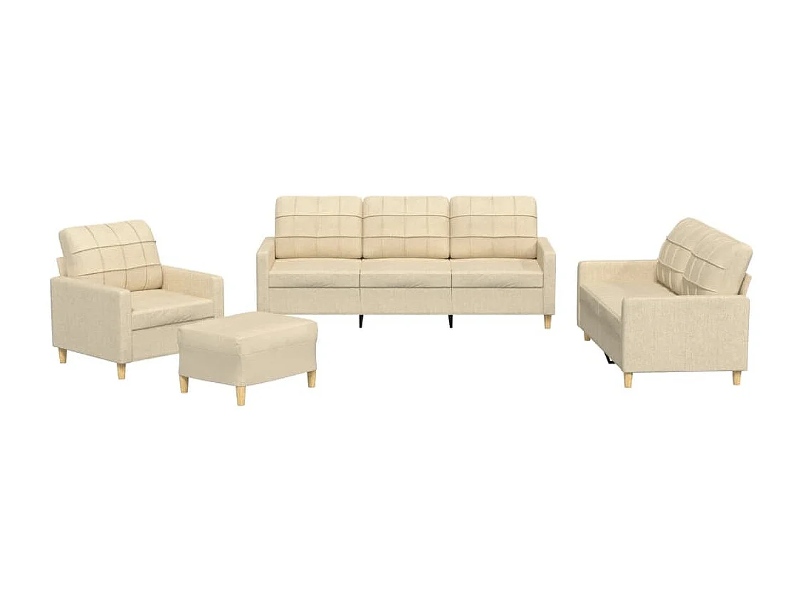 4-teiliges Sofa-Set mit Kissen, cremefarbener Stoff