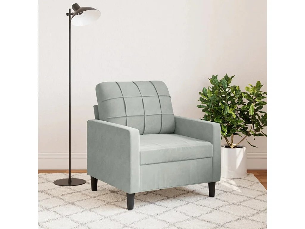 Sillón Gris Claro 60 cm Terciopelo