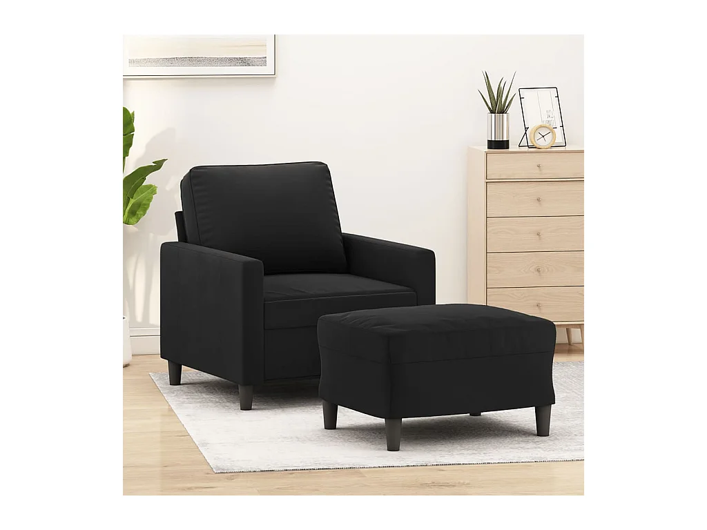 Sillón con reposapiés Terciopelo Negro 60 cm