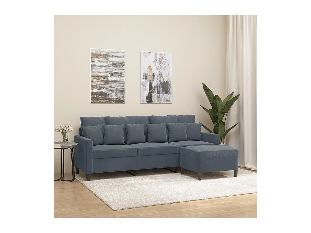 Sofá 3 plazas con reposapiés Gris oscuro 180 cm Terciopelo
