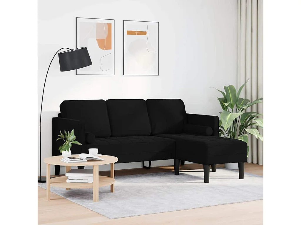 Zwarte bankstel 173 x 131 x 67 cm fluweel