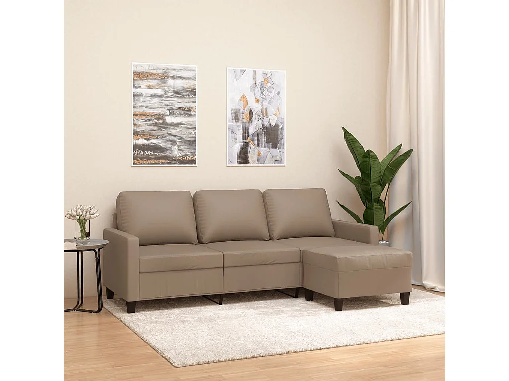Divano 3 posti con poggiapiedi Cappuccino 180cm Similpelle