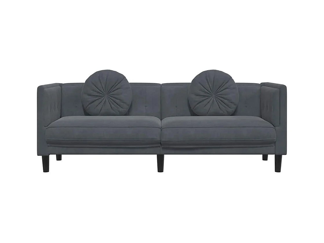 Donkergrijze fluwelen 3-zitsbank met kussens