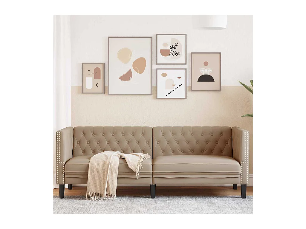 Divano Chesterfield a 3 posti in similpelle color cappuccino