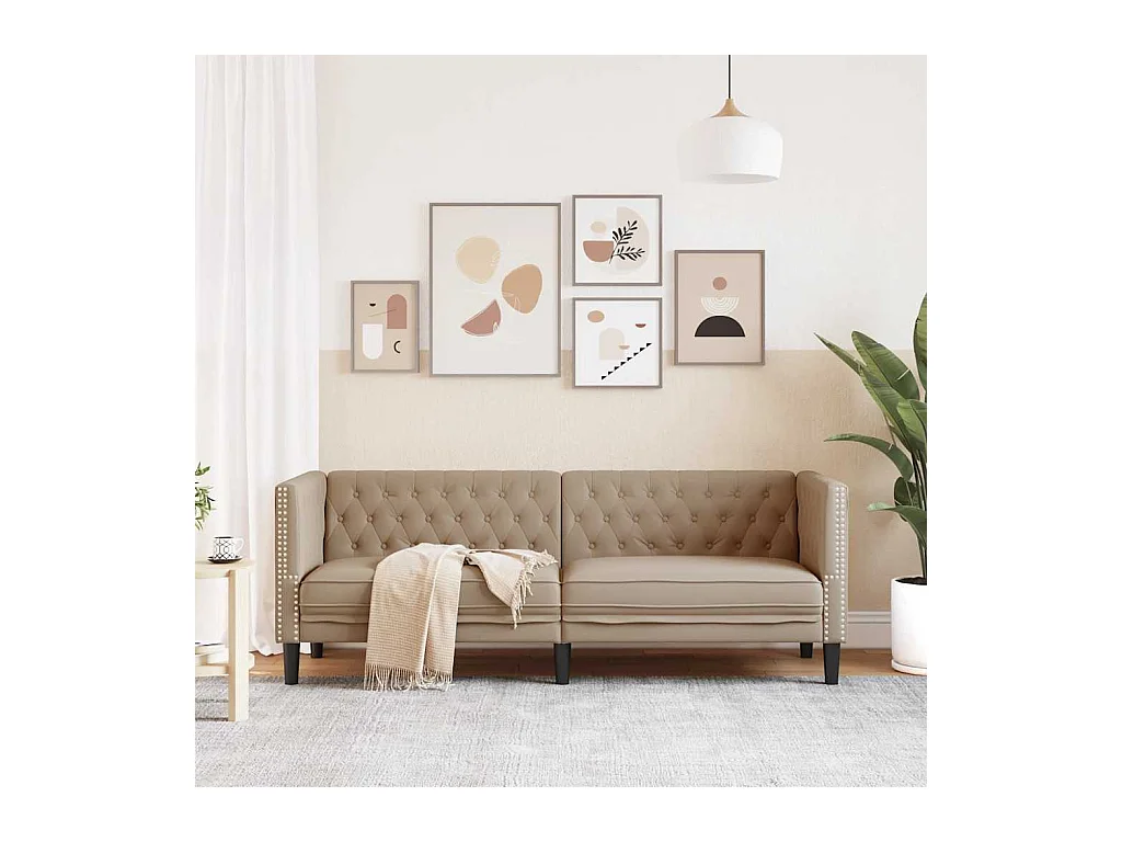 Divano Chesterfield a 3 posti in similpelle color cappuccino