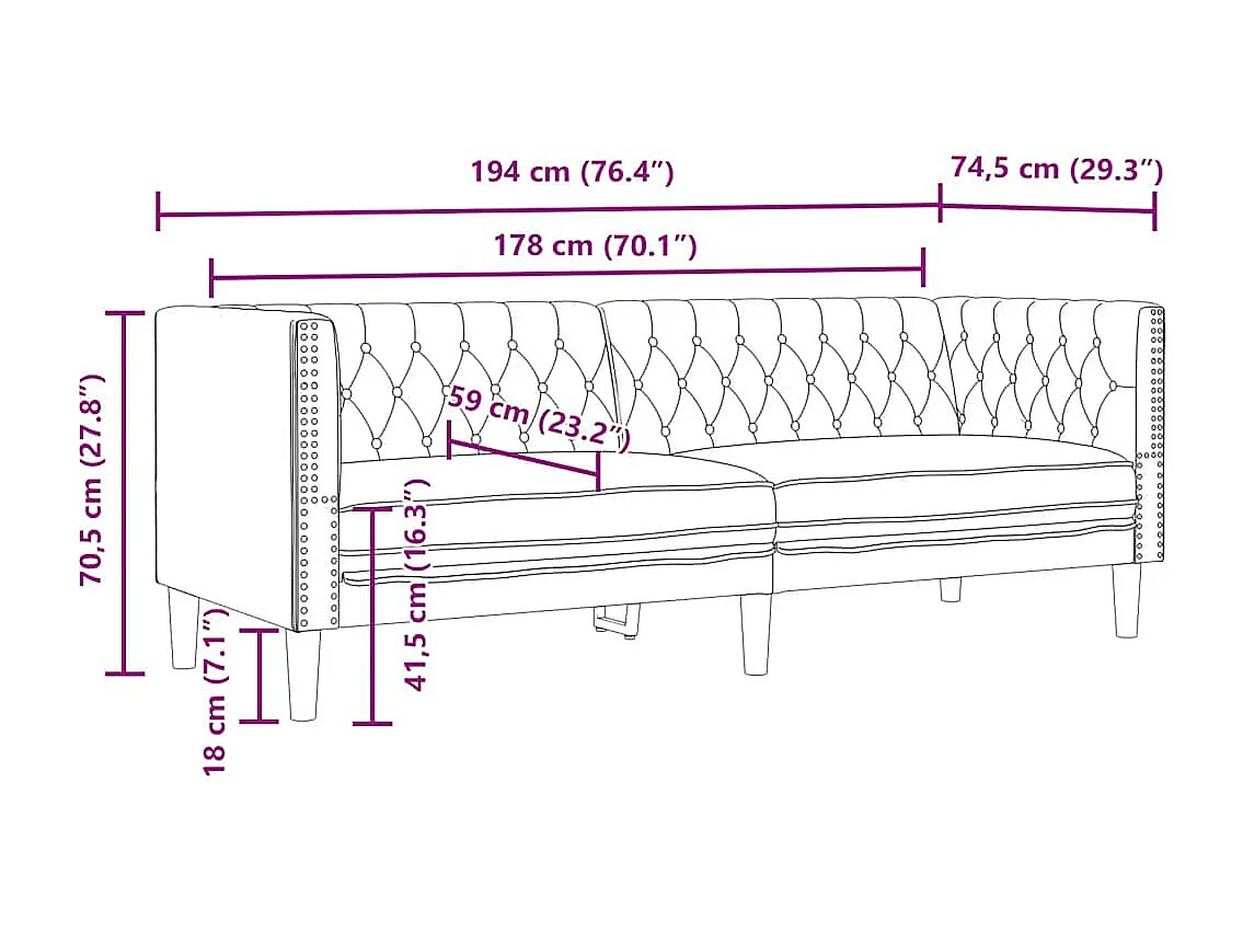 Divano Chesterfield a 3 posti in similpelle color cappuccino