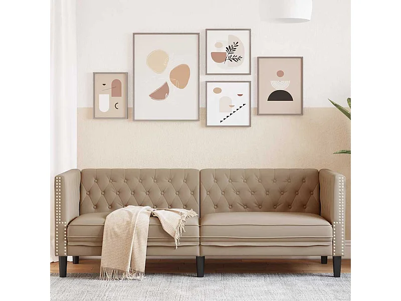 Chesterfield 3-zitsbank in cappuccino imitatieleer