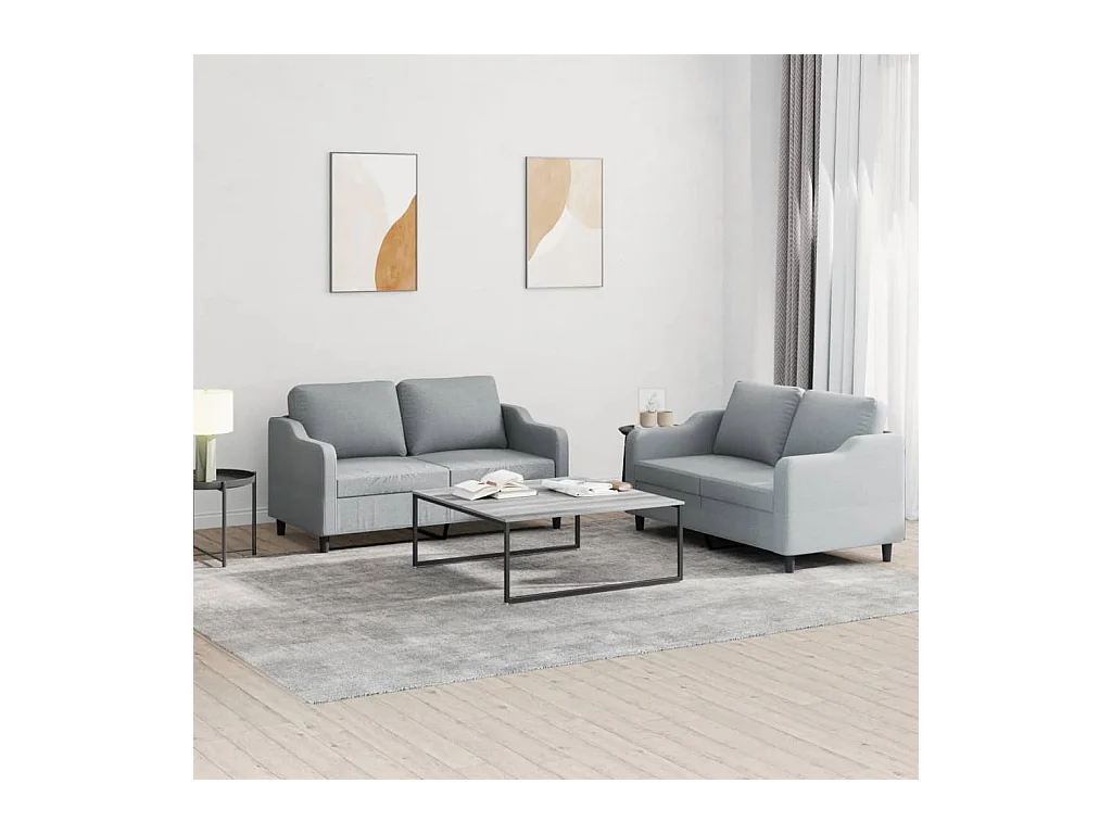 2-delige bankset met kussens, lichtgrijze stof