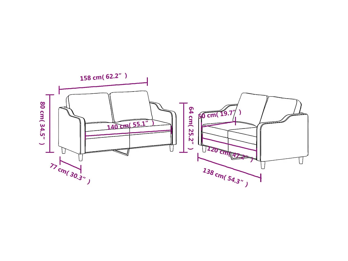 2-delige bankset met kussens, lichtgrijze stof