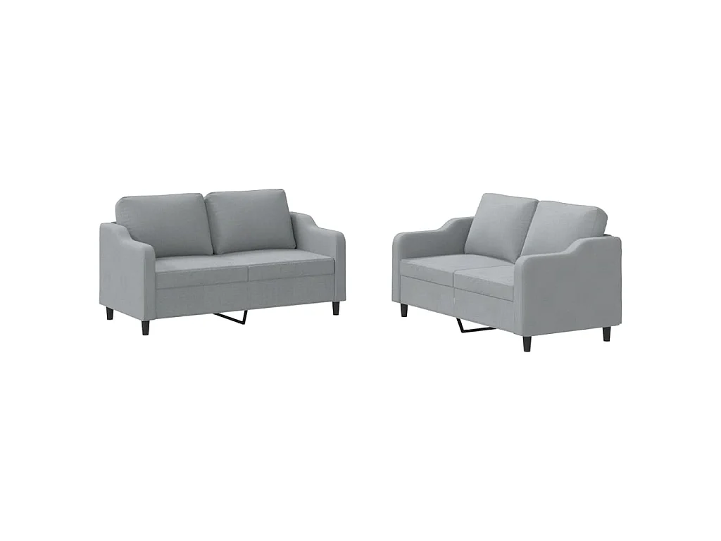 2-teiliges Sofaset mit Kissen, hellgrauer Stoff