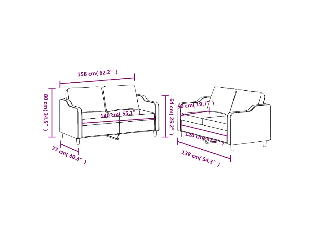 2-teiliges Sofaset mit Kissen, hellgrauer Stoff