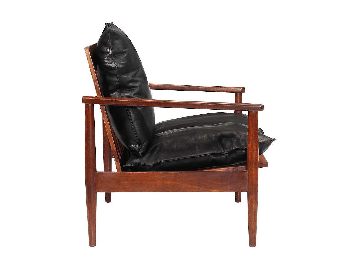 Sofá negro de 2 plazas en piel auténtica y madera maciza de acacia.