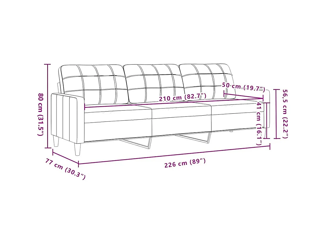 3-Sitzer-Sofa Burgunderrot 210 cm Stoff