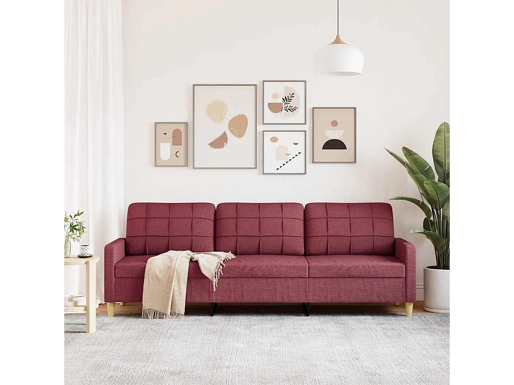 Sofá 3 plazas Rojo burdeos 210 cm Tela