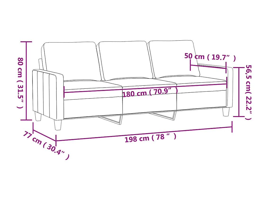 Sofá 3 plazas Crema 180 cm Tela