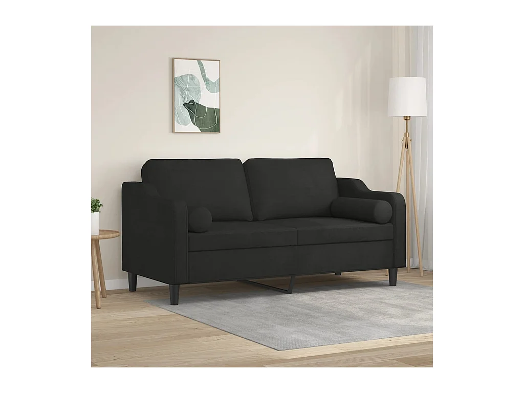 Divano 2 posti con cuscini decorativi tessuto nero 140 cm