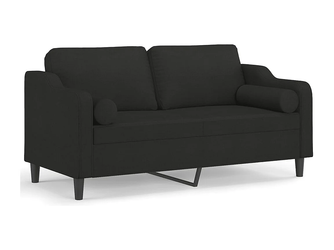 Divano 2 posti con cuscini decorativi tessuto nero 140 cm