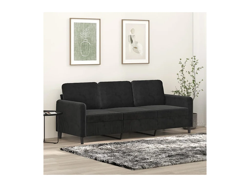 Sofá 3 plazas Terciopelo Negro 180 cm