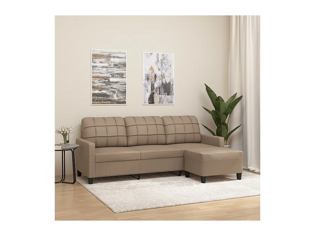 Divano 3 posti con poggiapiedi Cappuccino 180cm Similpelle