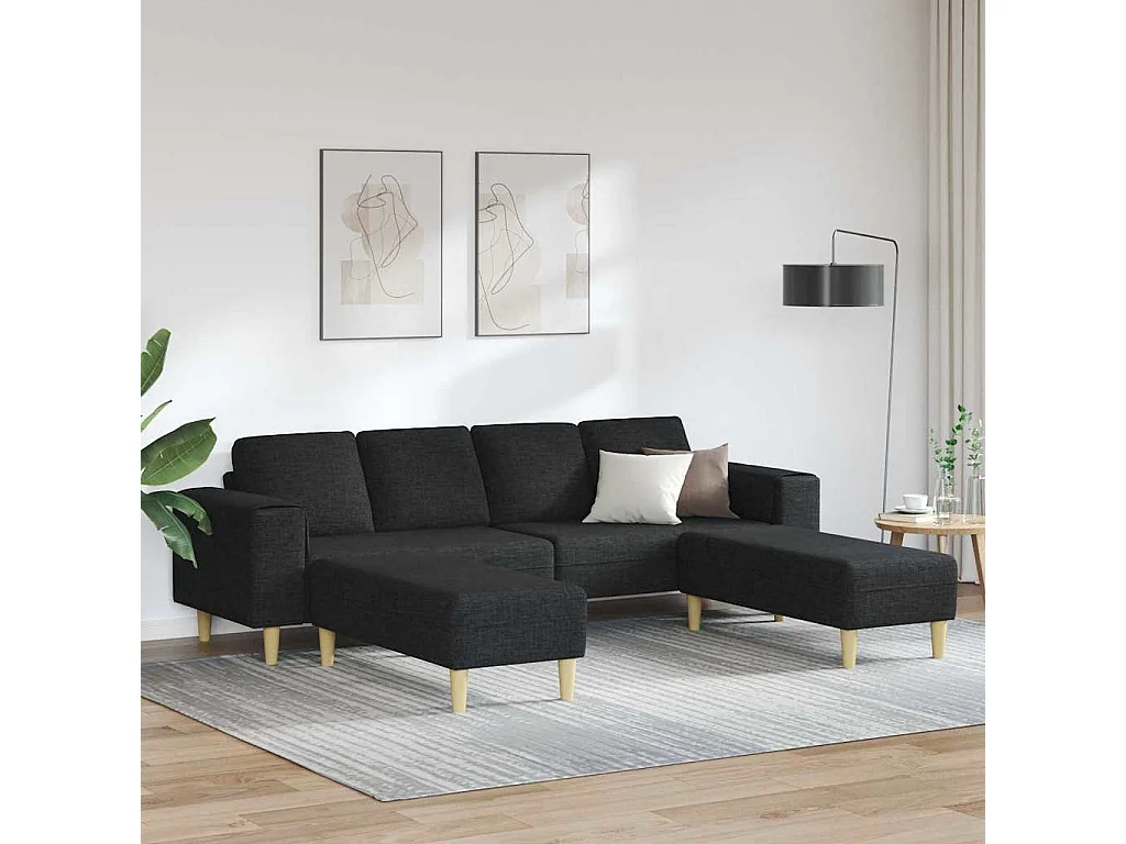 Set di divani 3 pezzi in tessuto nero