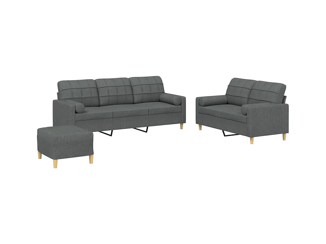Set di divani da 3 pezzi con cuscini in tessuto grigio scuro