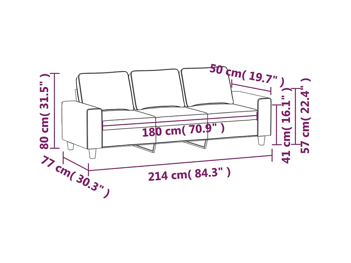 3-zitsbank Donkergrijs 180 cm Stof