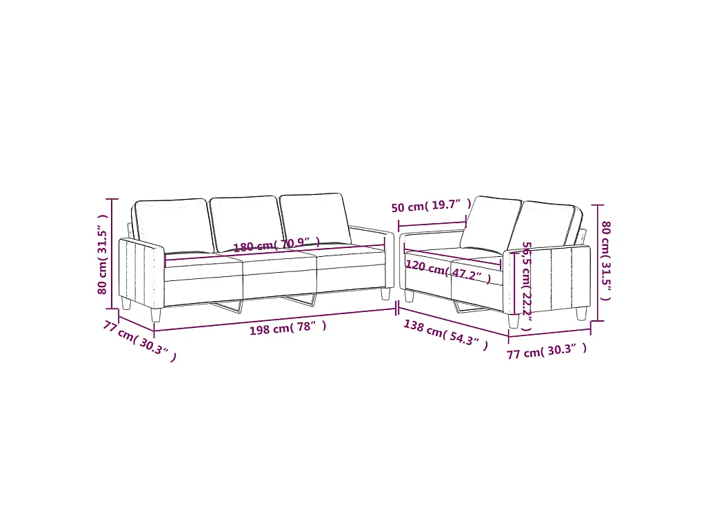 2-teiliges Sofaset mit Kissen Black Velvet