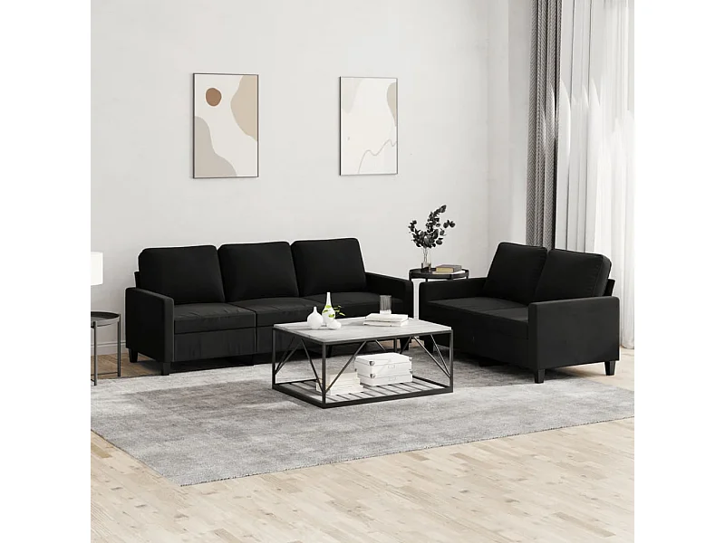 Conjunto de sofá de 2 piezas con cojines Terciopelo Negro