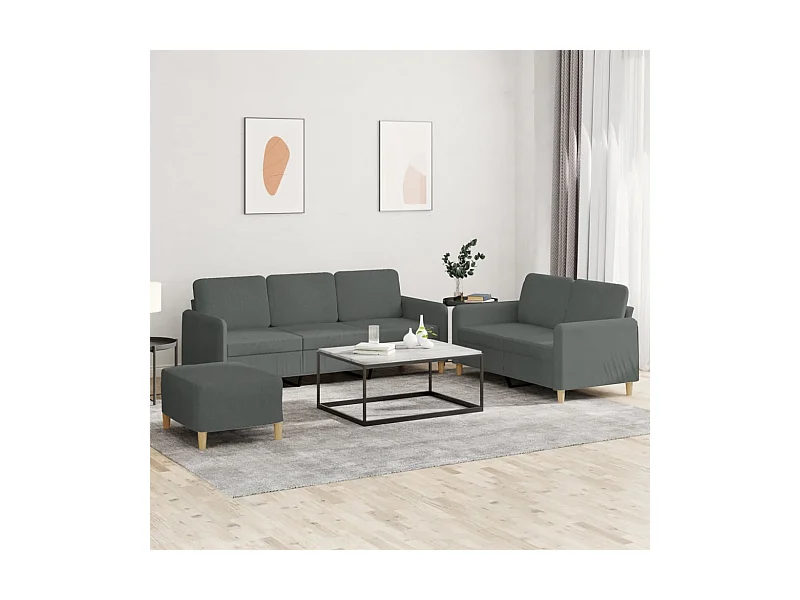 Set di divani 3 pezzi con cuscini in tessuto grigio scuro