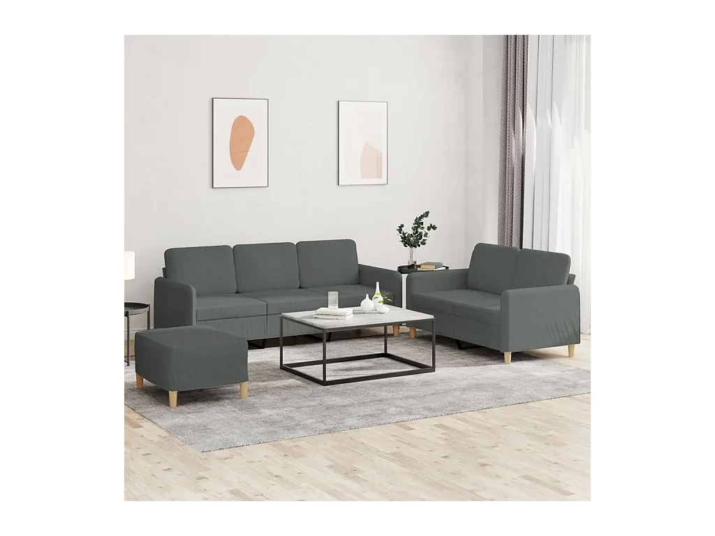 Set di divani 3 pezzi con cuscini in tessuto grigio scuro