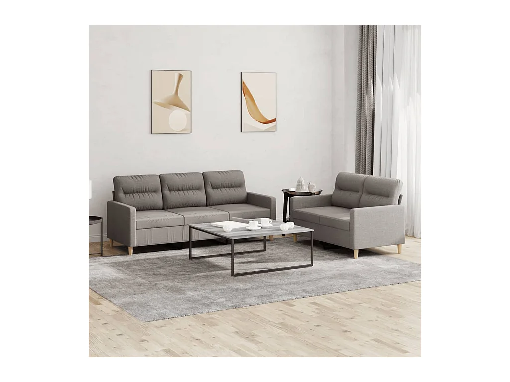 2-delige bankstel met kussens Taupe Stof