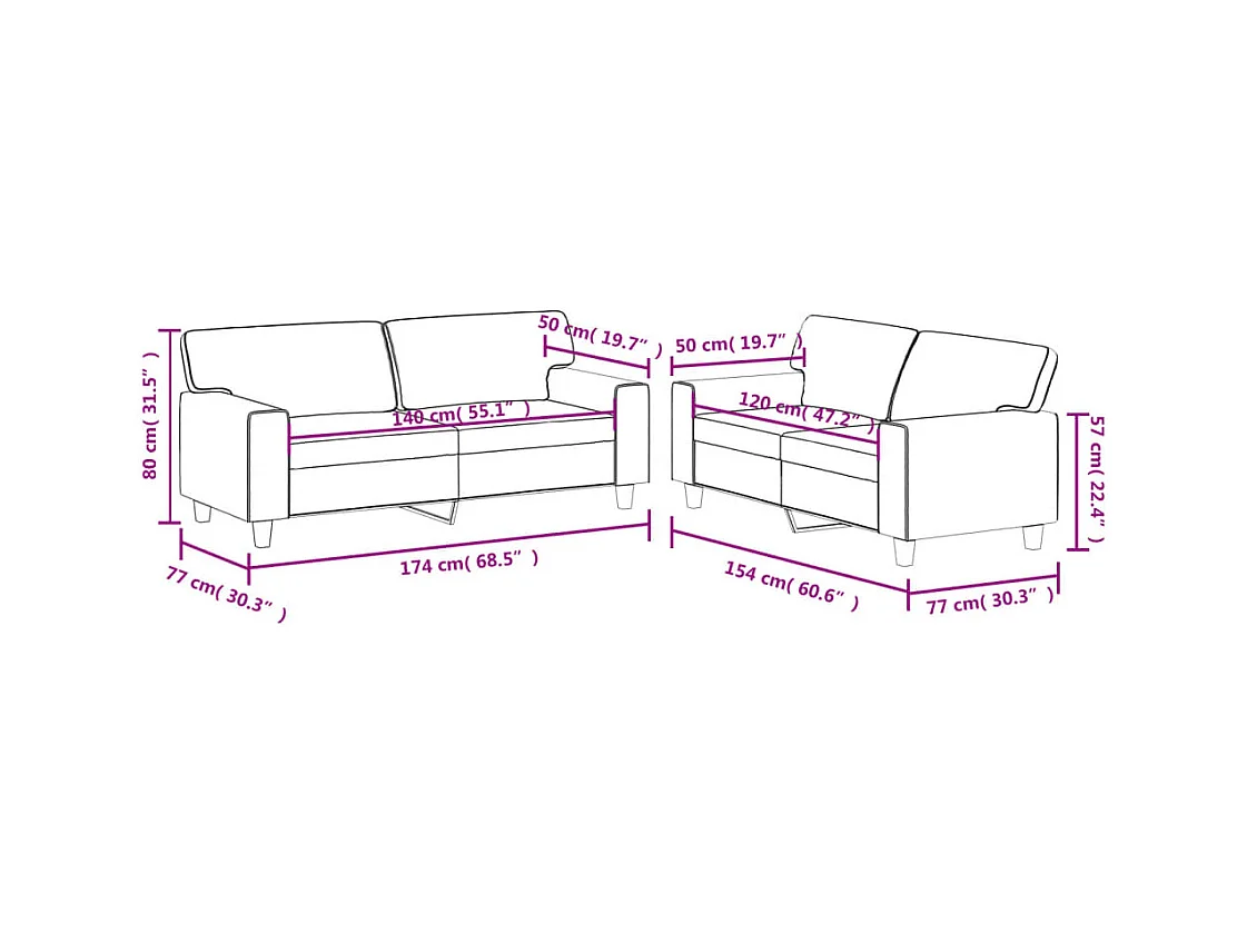 Ensemble de canapés 2 pcs gris similicuir