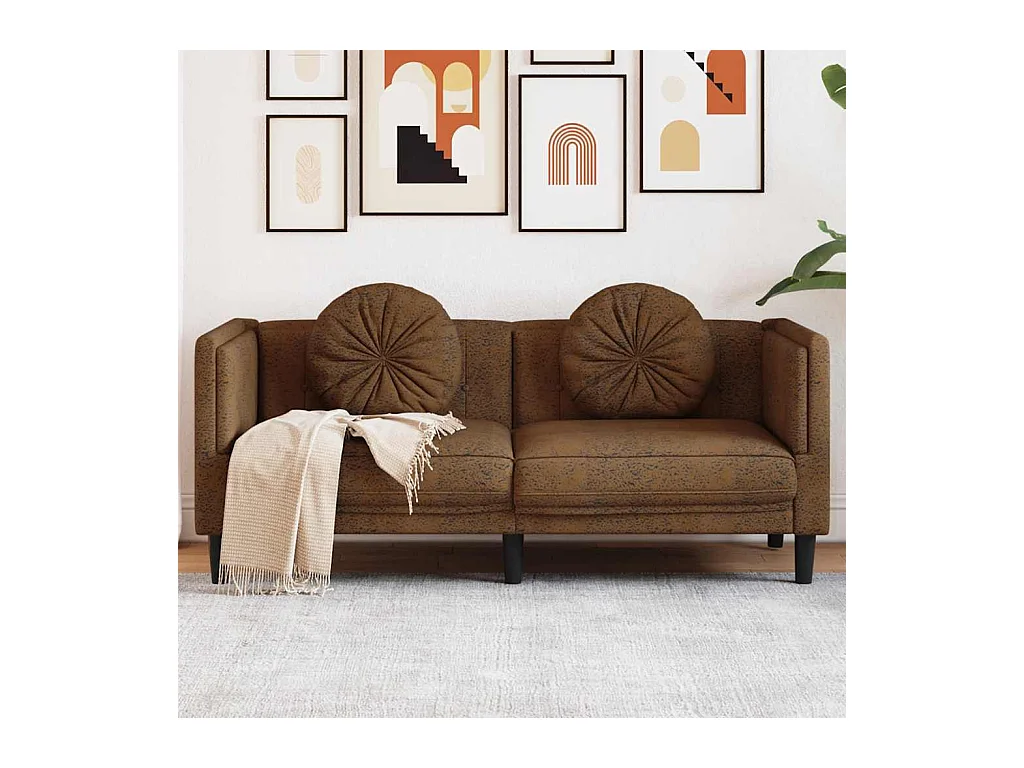 2-zitsbank met kussens van bruin suède imitatieleer