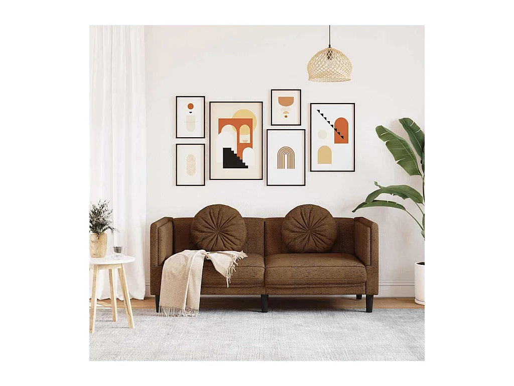 2-zitsbank met kussens van bruin suède imitatieleer