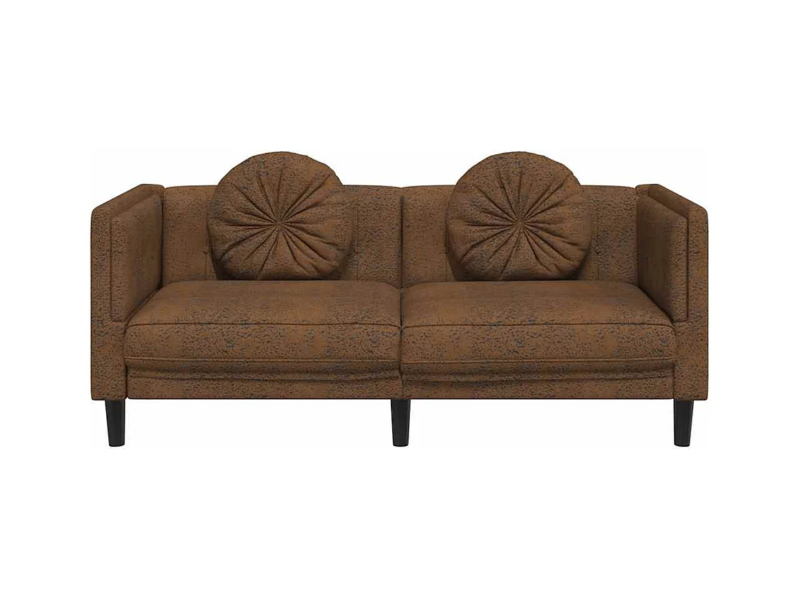 2-zitsbank met kussens van bruin suède imitatieleer