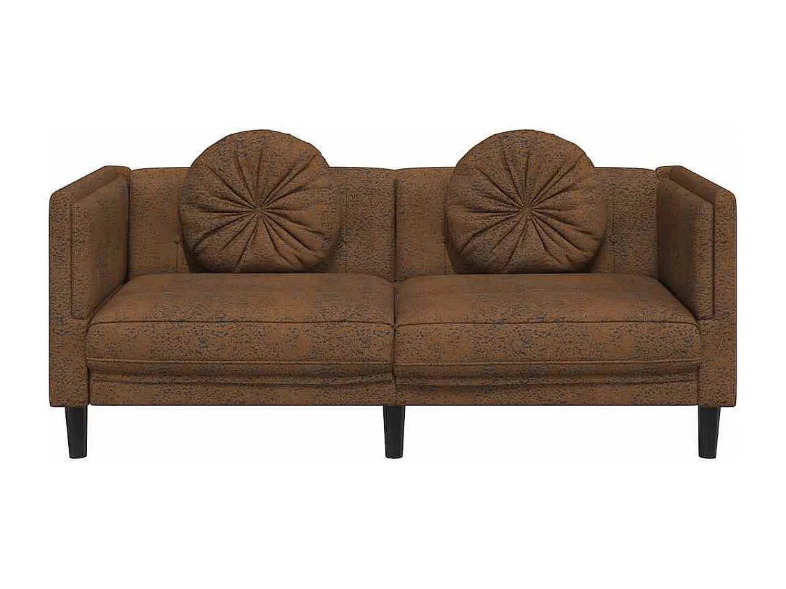 Sofá de 2 plazas con cojines de piel sintética de ante marrón