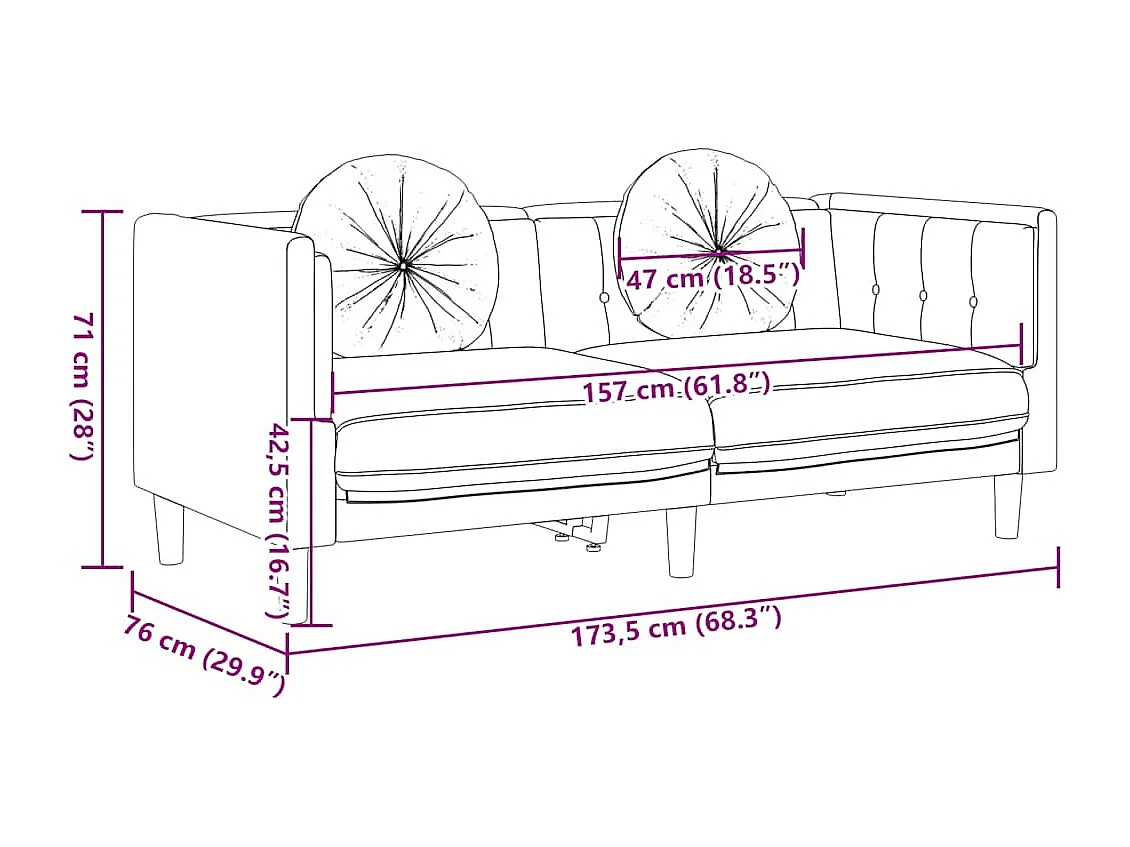 Sofá de 2 plazas con cojines de piel sintética de ante marrón