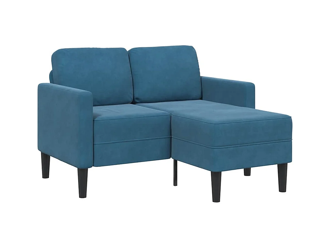 2-Sitzer-Sofa mit L-förmiger Chaiselongue aus blauem Samt, 125 cm
