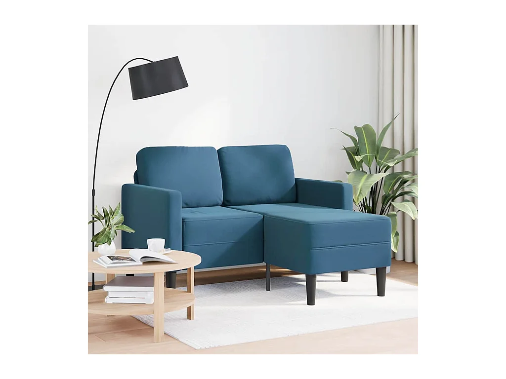 2-Sitzer-Sofa mit L-förmiger Chaiselongue aus blauem Samt, 125 cm