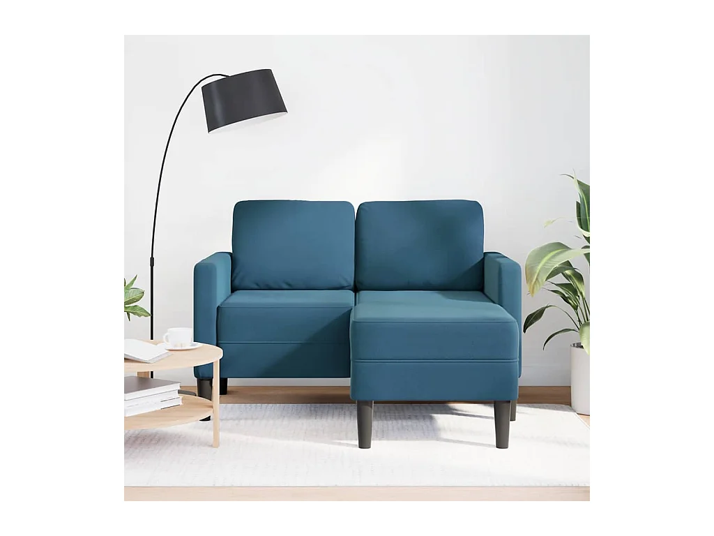 2-Sitzer-Sofa mit L-förmiger Chaiselongue aus blauem Samt, 125 cm