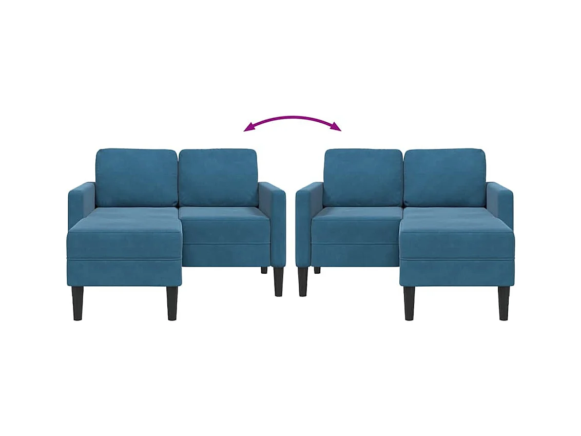 2-Sitzer-Sofa mit L-förmiger Chaiselongue aus blauem Samt, 125 cm