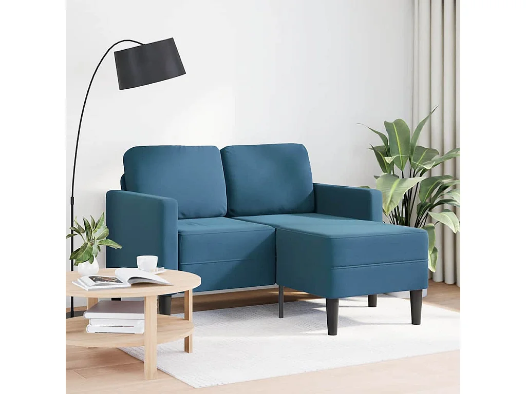 Canapé 2 places avec méridienne en L bleu 125 cm velours